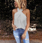 Back zipper halter solid color stitching top
