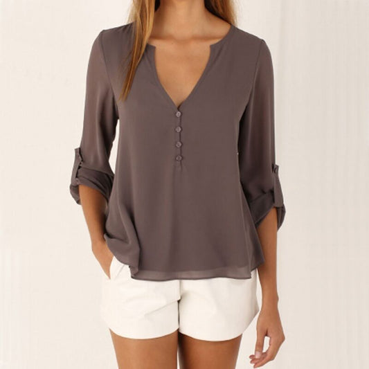 V-neck loose plus size chiffon shirt