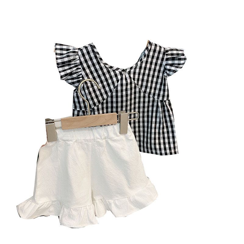 Girls black and white plaid t-shirt set