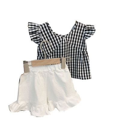 Girls black and white plaid t-shirt set