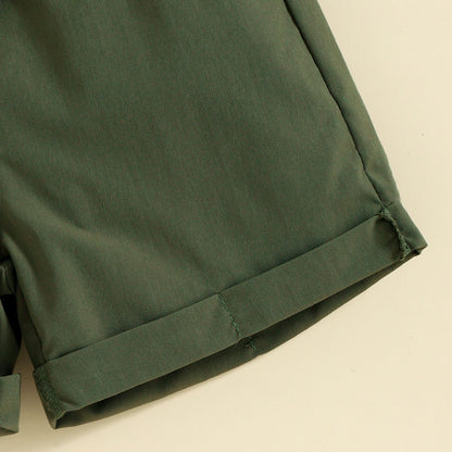 Summer Girl Ins Shoulder Halter Sunken Stripe Top Shorts Suit