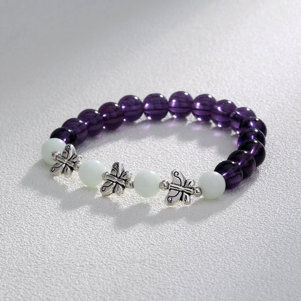 Purple Glass Beads Retro Butterfly Sky Blue Luminous Ball Bracelet Bracelet