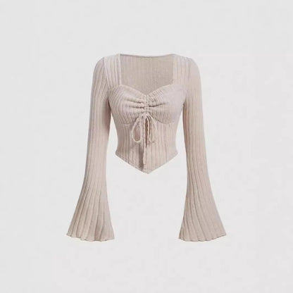 Printed Sexy Lace Thick Long Sleeved T-shirt Knitted Sweater