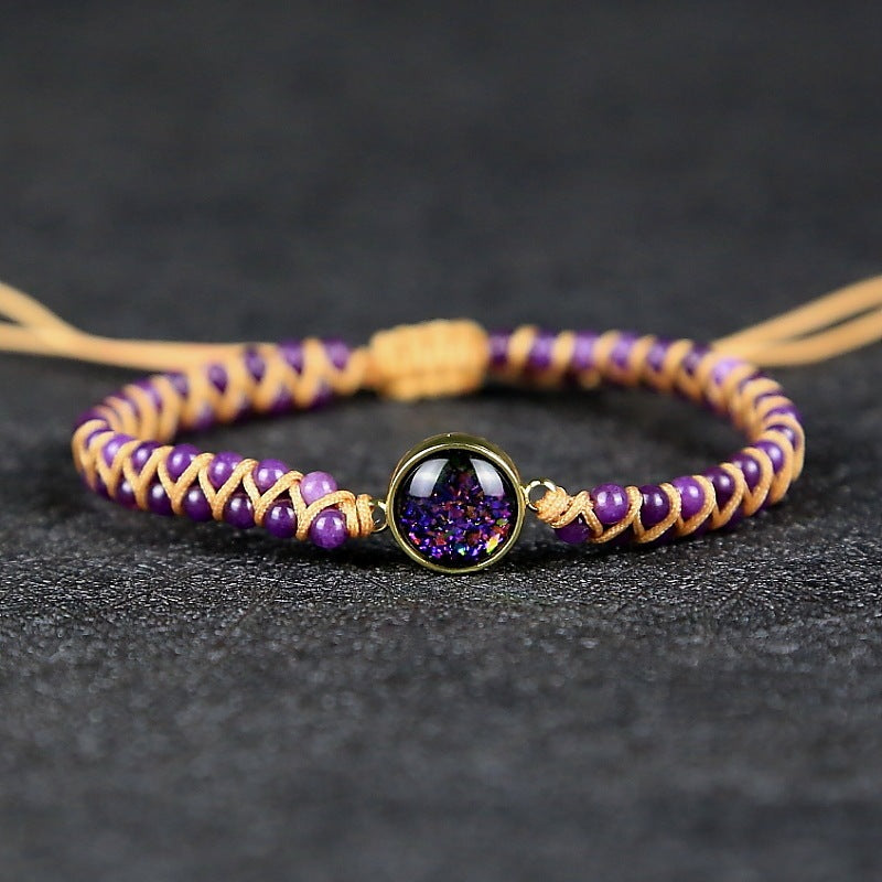 Starry Universe Purple Natural Stone Woven Yoga Bracelet