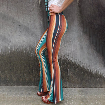 Fashion Print Tight High Waist Casual Pants Flared Pants