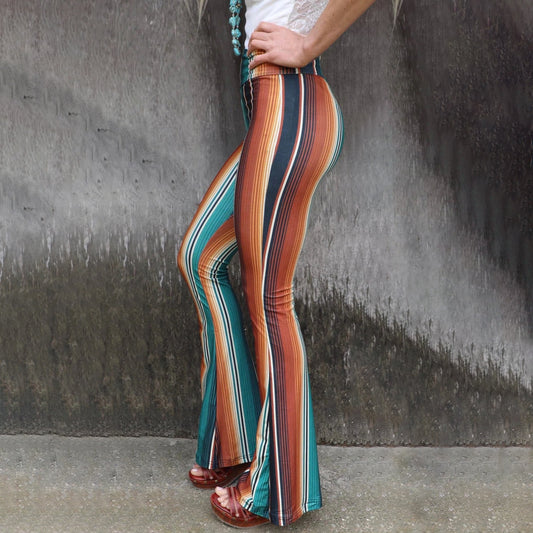 Fashion Print Tight High Waist Casual Pants Flared Pants