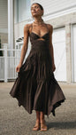 V Neck Back Strap Irregular Long Dress