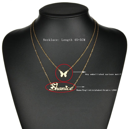 Double Layer Necklace Female English Alphabet Clavicle Pendant