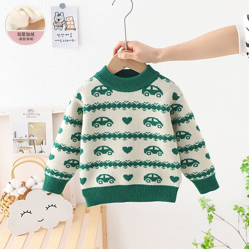Children's Cartoon Extra Thick Round-neck With Fleece Lining Sweater