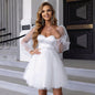High-grade Tight Waist Girl Tube Top Square Collar Tulle Lantern Sleeve Dress