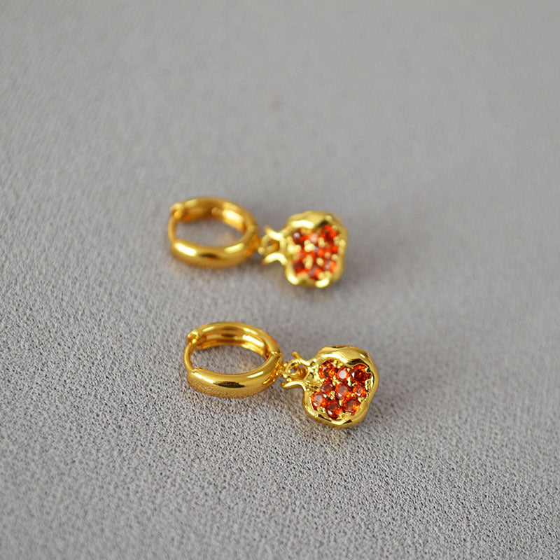 Simple Brass Gold-plated Red Pomegranate Necklace Earrings
