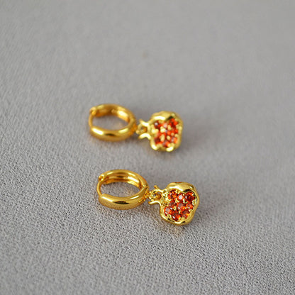 Simple Brass Gold-plated Red Pomegranate Necklace Earrings
