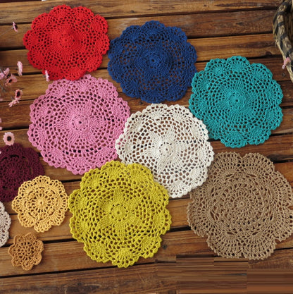 Handmade Crochet Flower Shooting Props Cotton Round Table Mat
