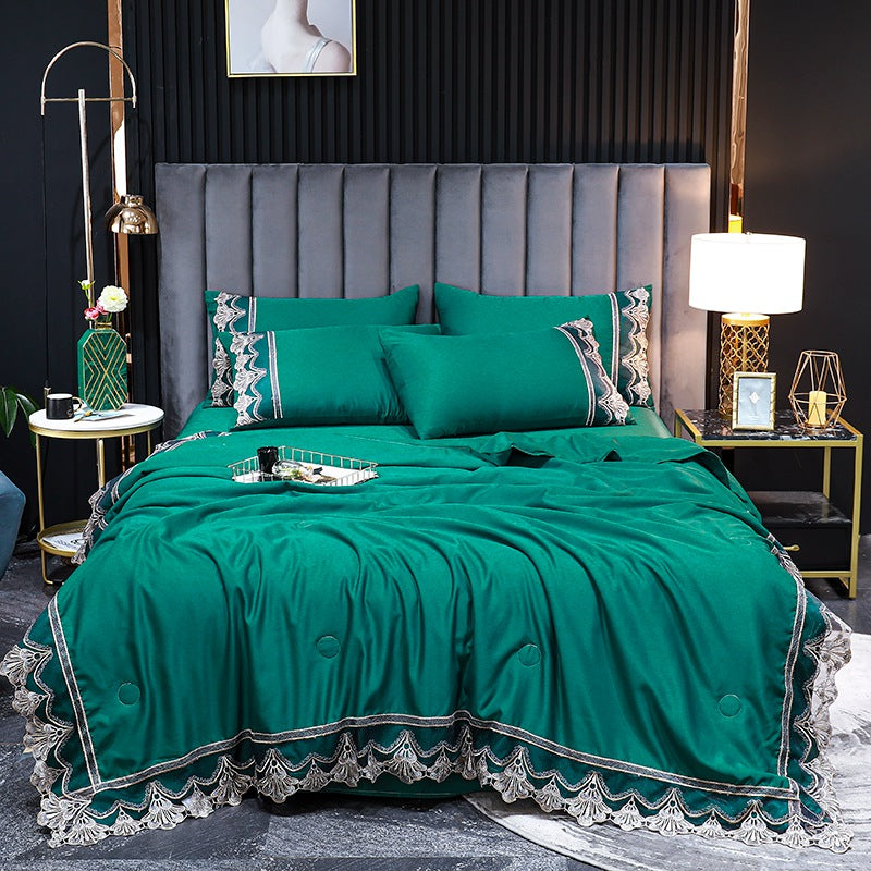 Ice Silk Four-piece Embroidered European Style Lace Edge Washable Air-conditioning Quilt