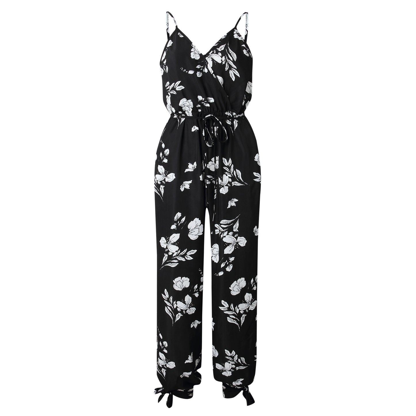 back tether deep V-neck suspender jumpsuit