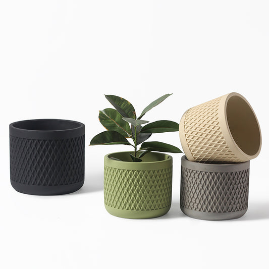 Indoor Simple Relief Diamond-shaped Cement Flowerpot