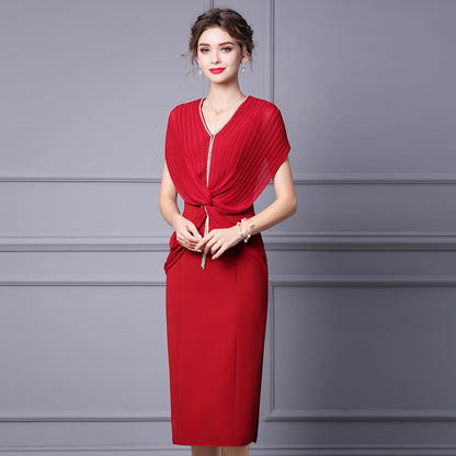 Slim Waist Length Skirt Red