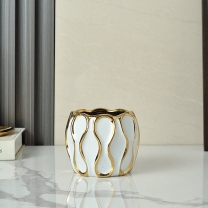 Simple Modern Black And White Gold Plated Ceramic Vase