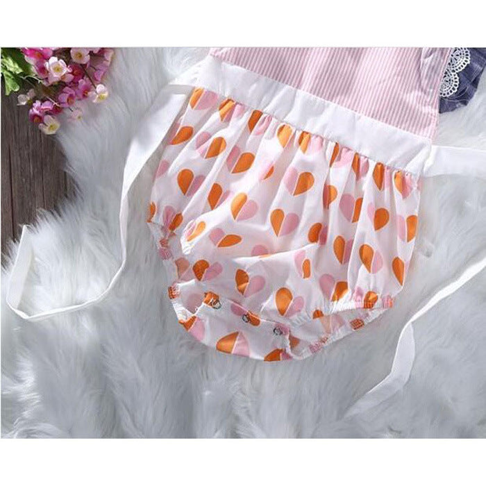 Baby Girl Flying Sleeve Lace Up Triangle Romper