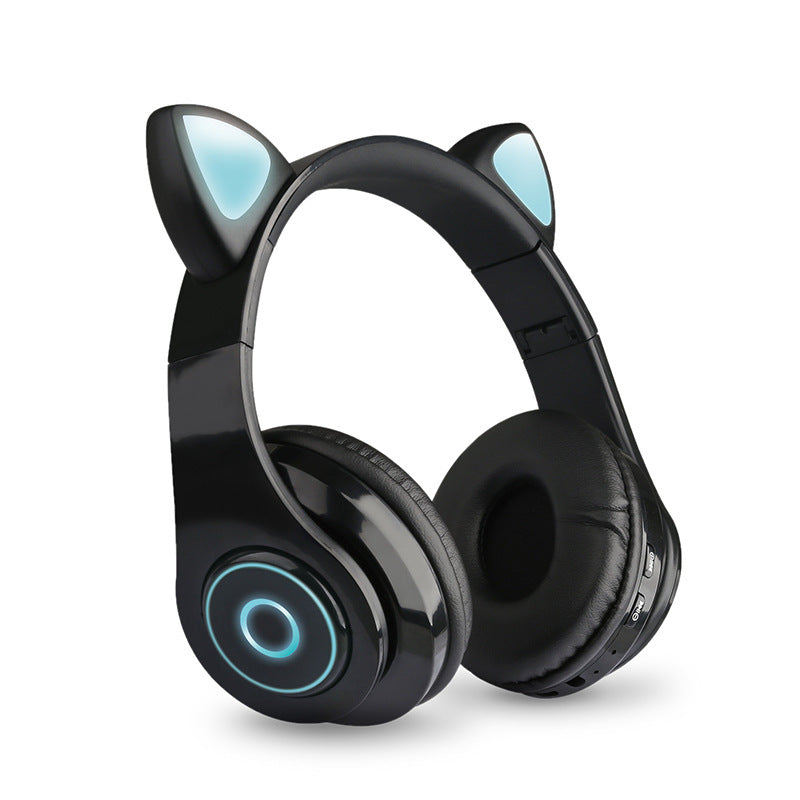Cartoon Cat Ears 5.0 Bluetooth Headset Luminous Foldable Card Music