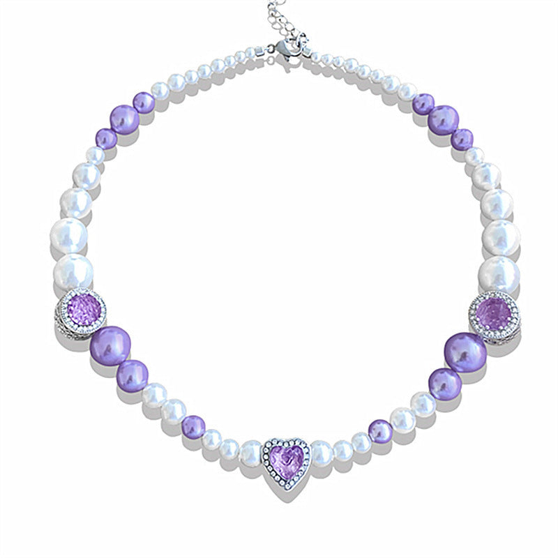 Small design purple pearl love necklace