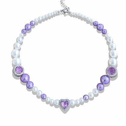 Small design purple pearl love necklace