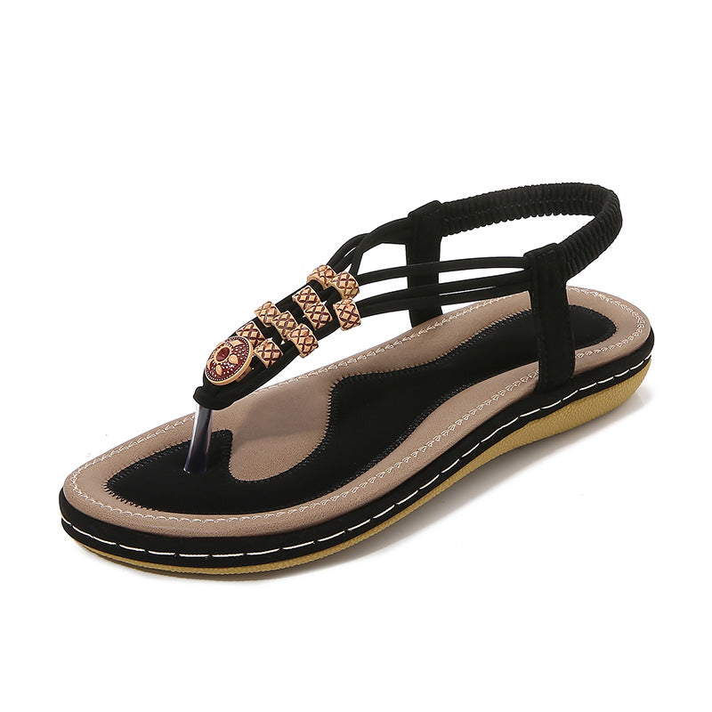 Bohemian Wooden Bead Woven Plus Size Flat Shoes