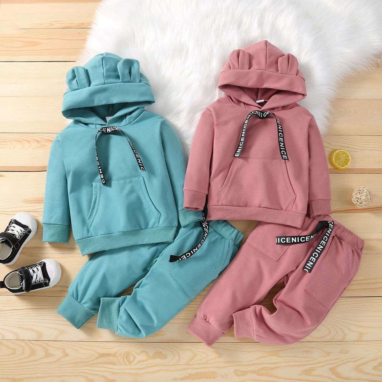 Spring And Autumn Children's Suit Hooded Two-piece Large Pocket