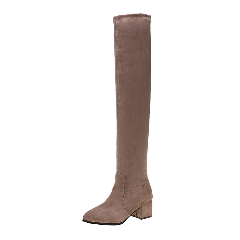 Ladies Mid-heel Pointed Thick Heel Long Boots