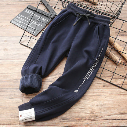Cotton Sweatpants Big Autumn And Winter Children's All-in-one Fleece Cotton Pants