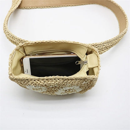 Flower Straw Waist Pack men women can be fitted with mobile phone keys purse women bag