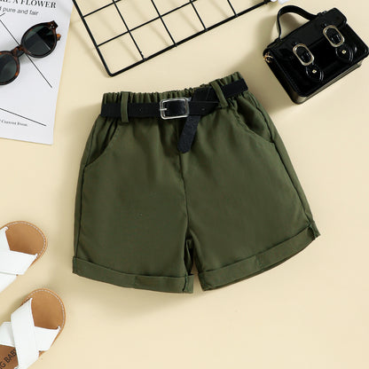 Summer Girl Ins Shoulder Halter Sunken Stripe Top Shorts Suit