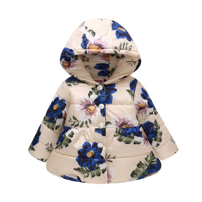 Girls' Hooded Fashion Printed Cotton-padded Jacket