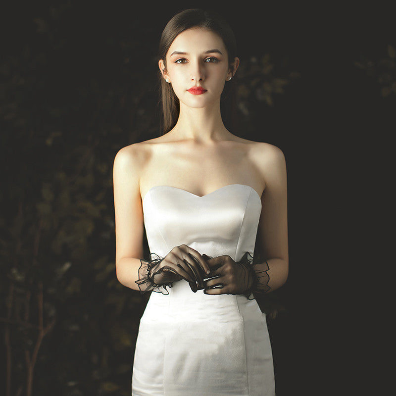 Bridal Wedding Dress Evening Gown Gloves Ruffle