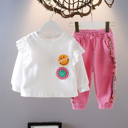 New Style Western Style Children Girl Fashionable Spring And Autumn Leisure Sports Two-piece Suit