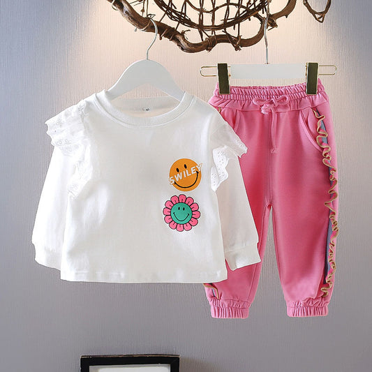 New Style Western Style Children Girl Fashionable Spring And Autumn Leisure Sports Two-piece Suit