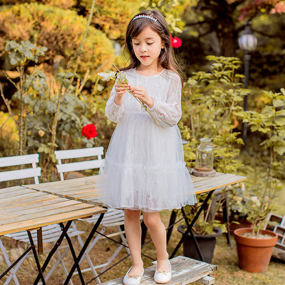 Girls puff sleeve super fairy white gauze skirt
