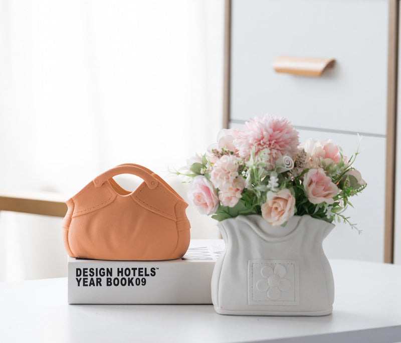 Dehua Frosted Wide Mouth Handbag Ceramic Vase Ornament Simple European Retro