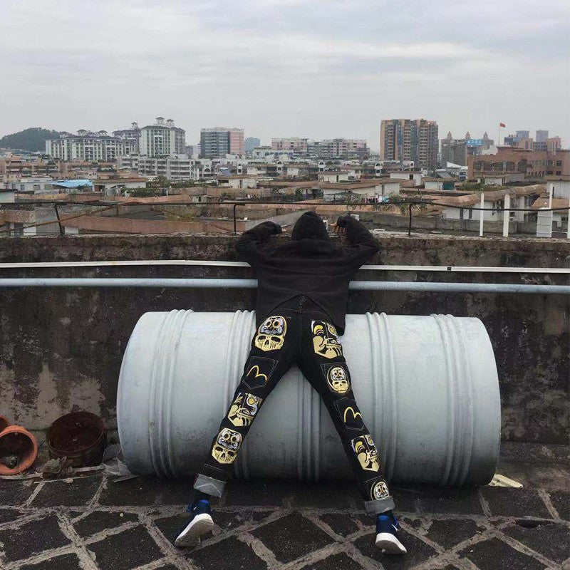 Embroidered Denim Plus Size Straight Loose Trousers