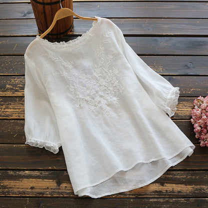 Fashion Cotton Plus Size Loose Embroidered T-shirt