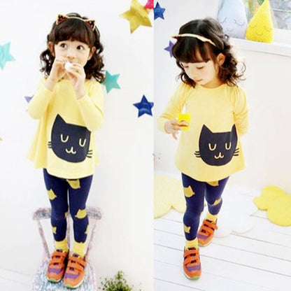 Children's Kitty Long Sleeve Suit Popular Girl's Cotton Two Pack