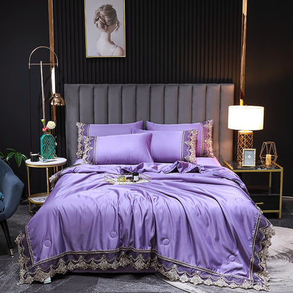 Ice Silk Four-piece Embroidered European Style Lace Edge Washable Air-conditioning Quilt