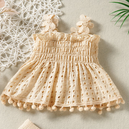Cotton Net High Temperature Dyed Apricot Color Baby Fashion Two-piece Set