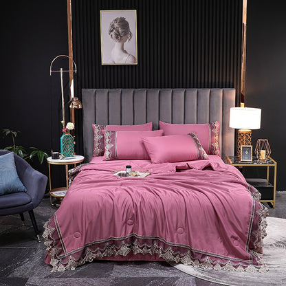 Ice Silk Four-piece Embroidered European Style Lace Edge Washable Air-conditioning Quilt