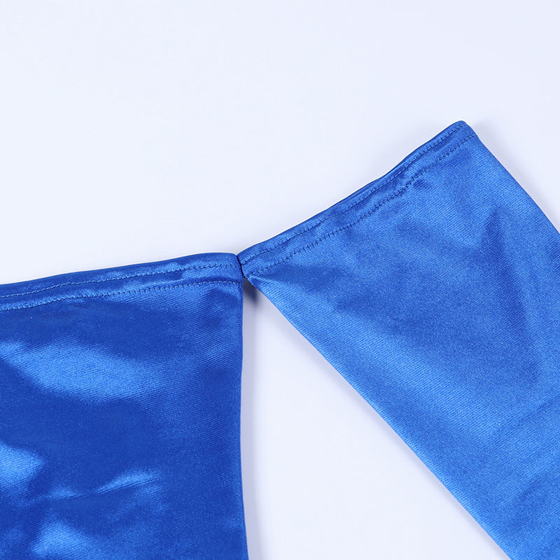 Padded One-Shoulder Sling Back Slit Long Dress