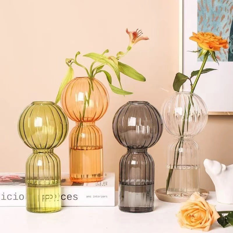 Ins Creative Glass Vase Striped Transparent Glass Vase Table Decorative Ornaments Hydroponic Flower Simple Vase