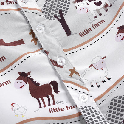 Summer boys and girls suit cartoon printed shirt solid color shorts suit