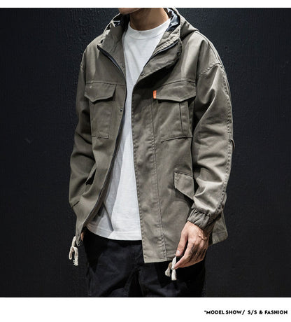 Men's plus size loose hooded drawstring jacket