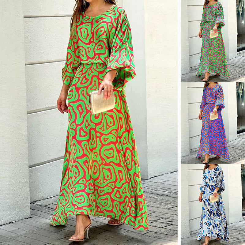 New Loose Plus Size Printed Long Sleeve Shirt High Waist Skirt Suit