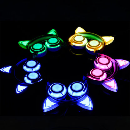 Cat ear head-mounted luminous foldable mobile phone music headset